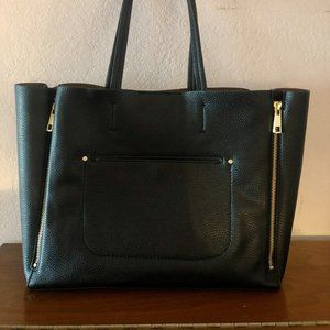 Black Ann Taylor Shoulder Zipper Tote Faux Leather in Great Condition